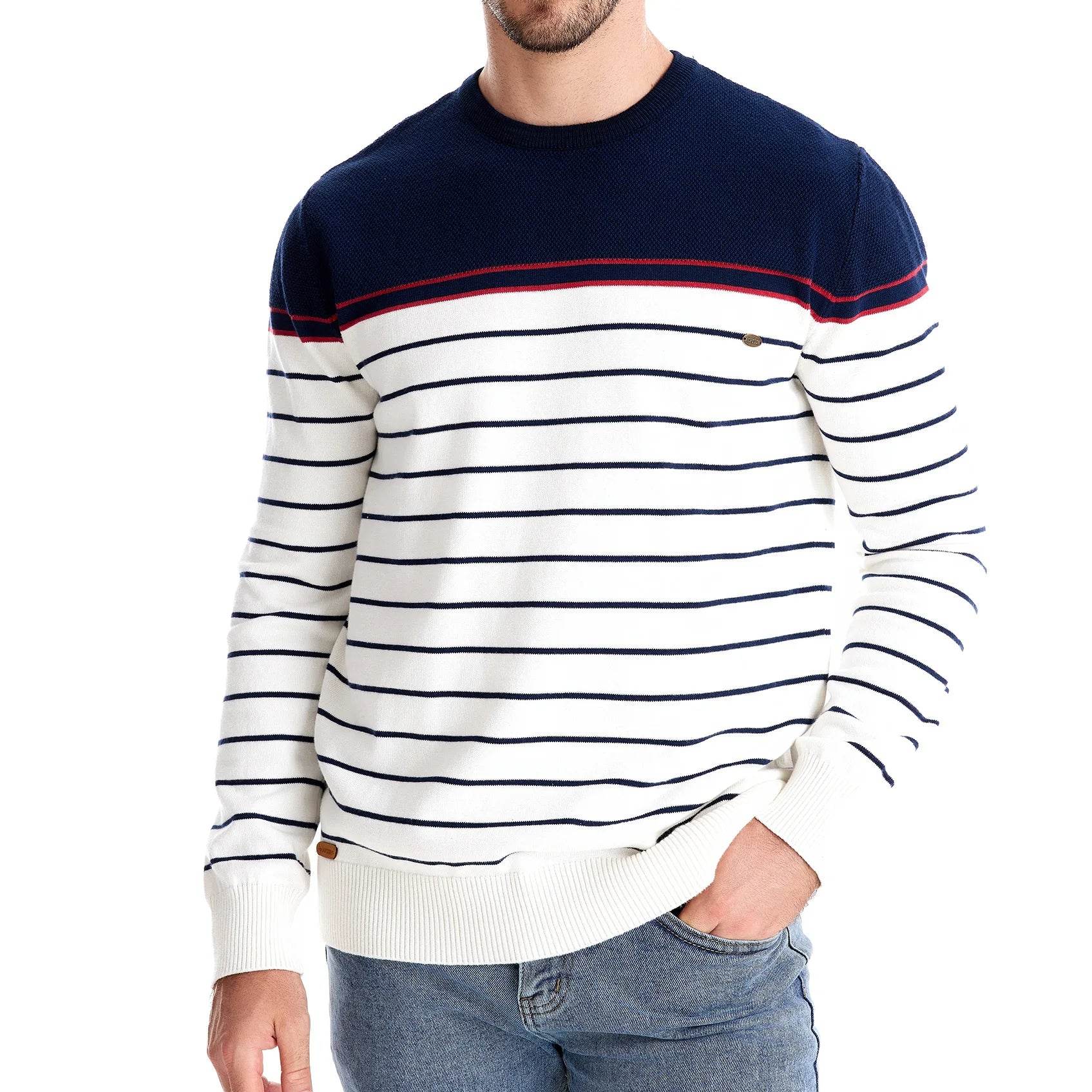 Autumn Mens Sweater High-quality Round Neck Stripe High Elasticity Pullover Men Fashion Casual Stripe Knit Sweaters Men Clothing - Buy Center