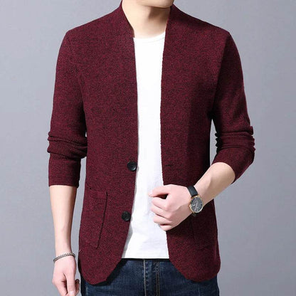 FAVOCENT Men's Slim Fit Cardigan - Casual Solid Color Sweater for Autumn - Buy Center