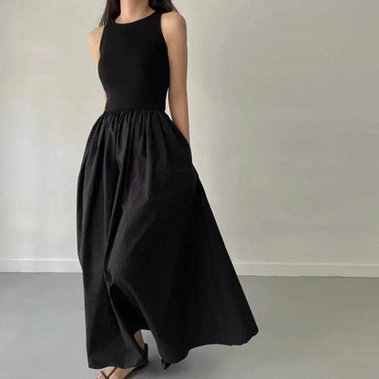 Elegant Black Long Dress for Women - Sleeveless Round Neck Style - Buy Center