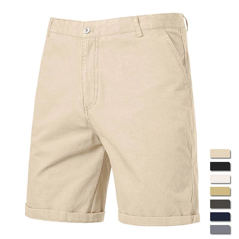 GQXAON Men's Solid Color Cotton Knee Shorts - Casual Bermuda Style - Buy Center