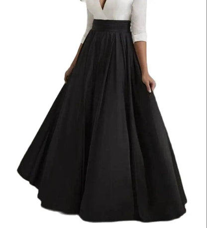 Black Satin Maxi Skirt for Women - A-Line, High Waist, Floor Length - Buy Center