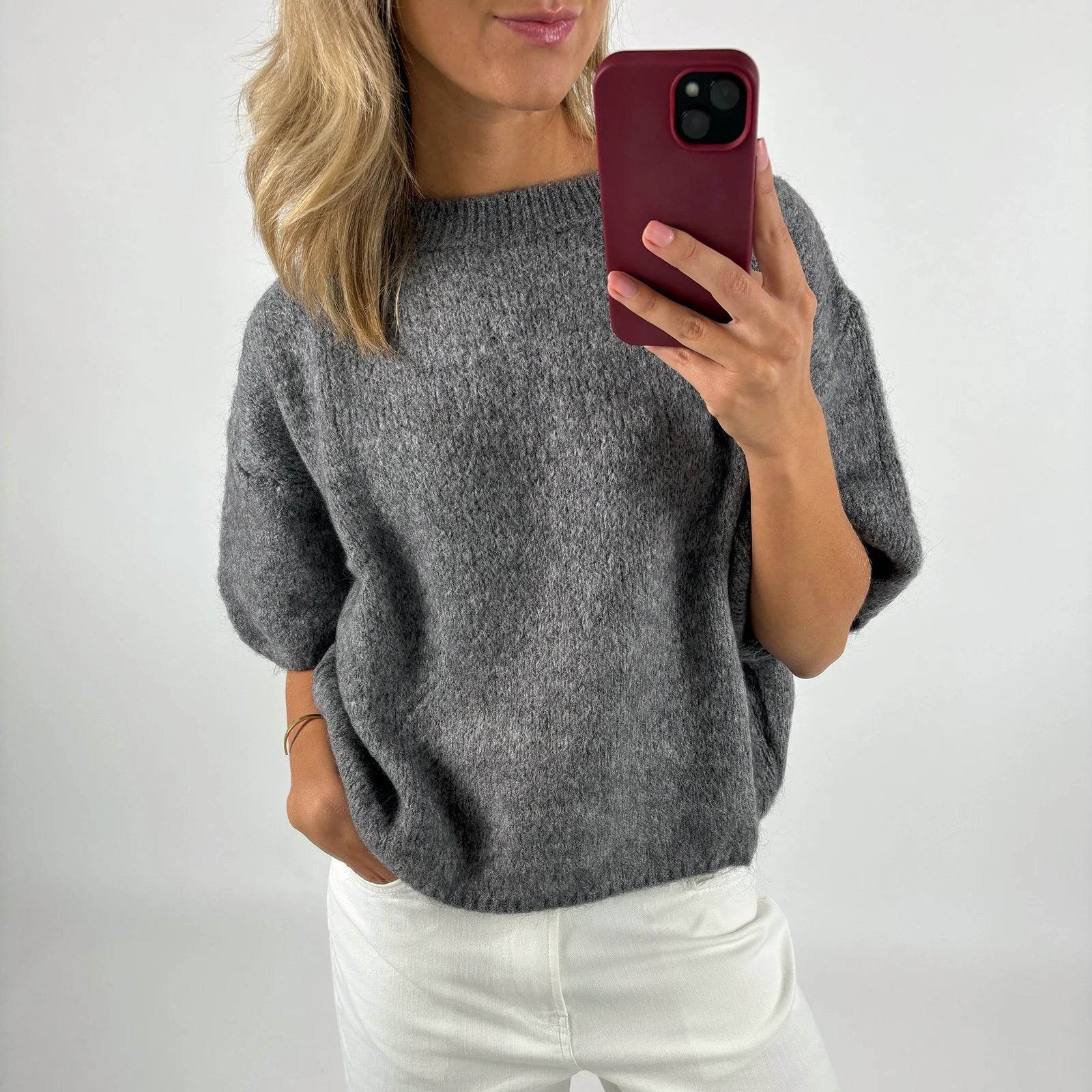 Imcute Women's Short Sleeve Crop Sweater - Casual Vintage Knitwear - Buy Center