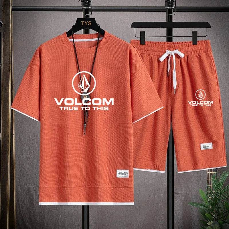 VOLCOM Men's Summer Tracksuit - Casual Print T-Shirt & Shorts Set - Buy Center