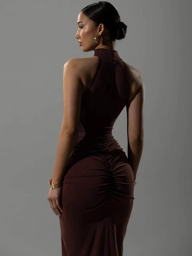 Mozision Ruched Sleeveless Maxi Dress - Sexy High Waist Evening Gown - Buy Center