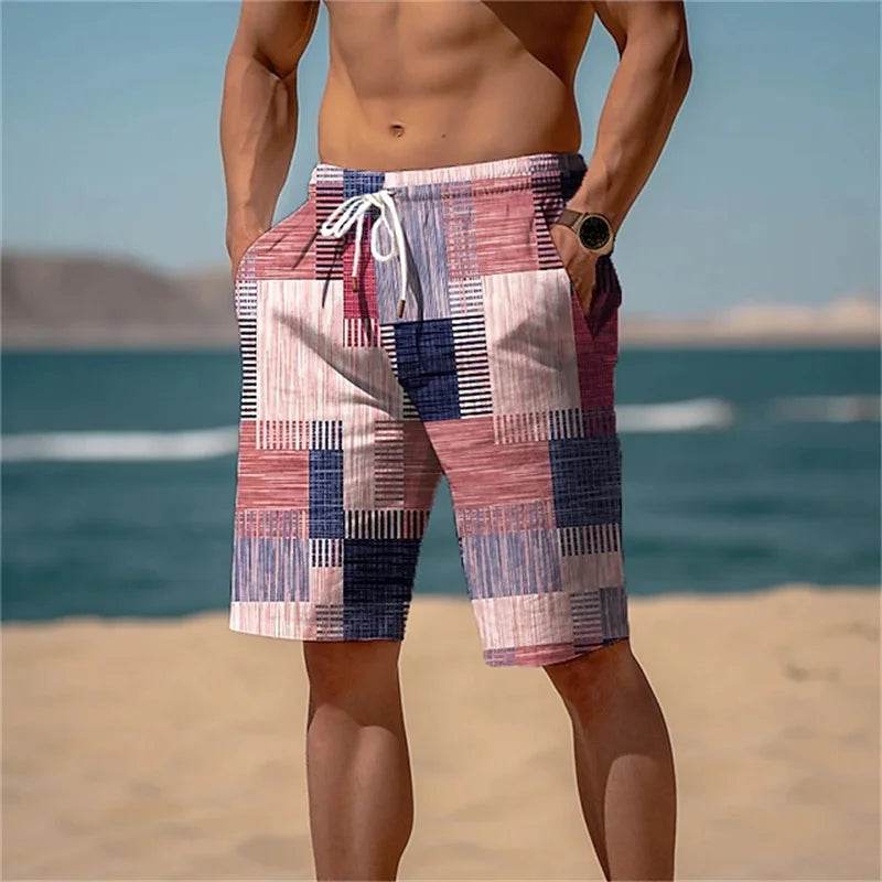 MCDV Men's Swim Trunks - Drawstring, Breathable Retro Patchwork Shorts - Buy Center