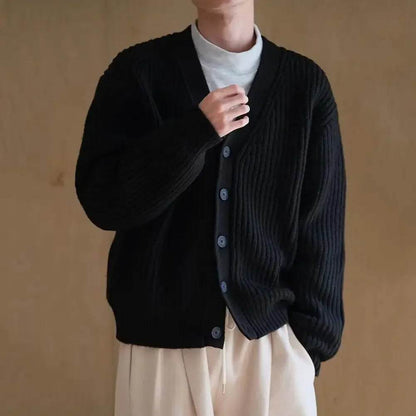 Men's Winter Cardigan Sweater - Thick V-Neck Button Knitted Coat - Buy Center