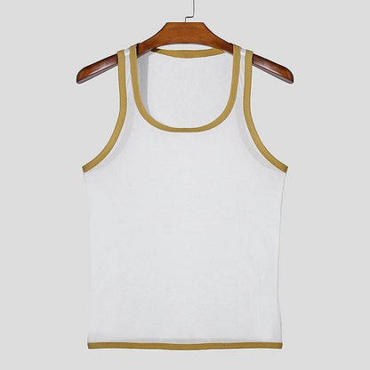Summer 2025 Men’s Mesh Tank Top - Casual U Neck Vest in Contrast Color - Buy Center