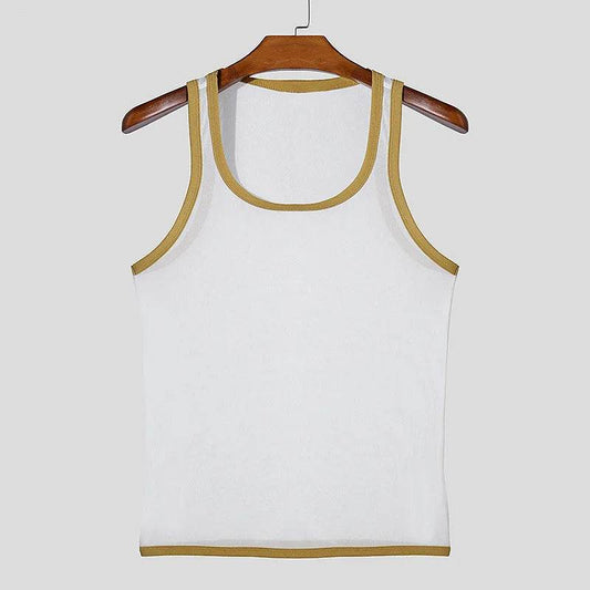 Summer 2025 Men’s Mesh Tank Top - Casual U Neck Vest in Contrast Color - Buy Center