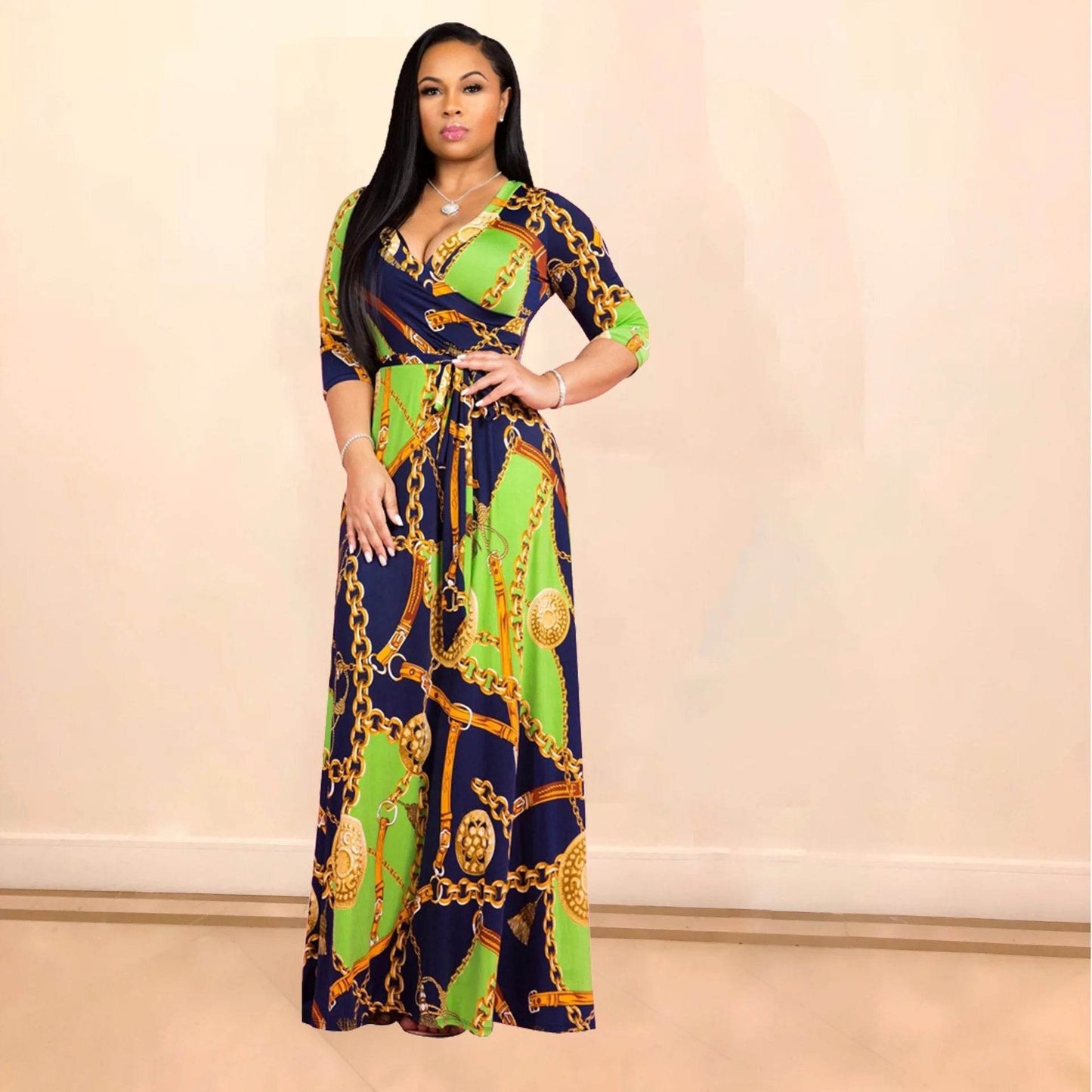 Women’s Bodycon Beach Maxi Dress - Floral Print, V-Neck, 3/4 Sleeve - Buy Center