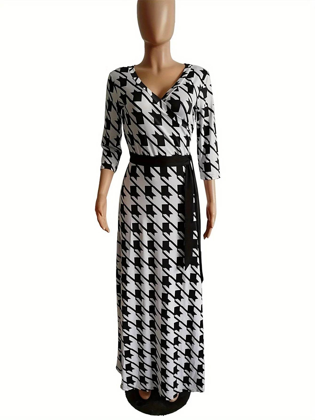 Women’s Bodycon Beach Maxi Dress - Floral Print, V-Neck, 3/4 Sleeve - Buy Center