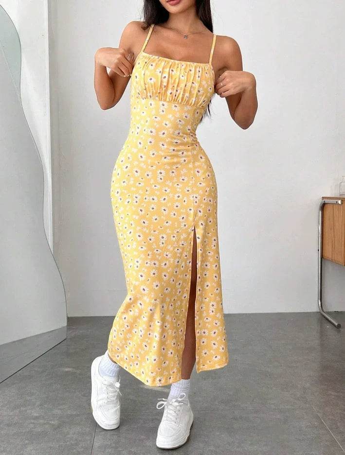 Elegant Strapless Maxi Dress - Daisy Leopard Print for Spring - Buy Center