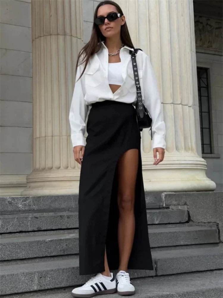 Tossy High Waist Black Maxi Skirt for Women - Casual Side Split Style - Buy Center