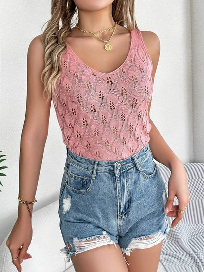 LUSMAY Women’s Casual V-Neck Hollow Out Knitted Vest - Summer Style - Buy Center