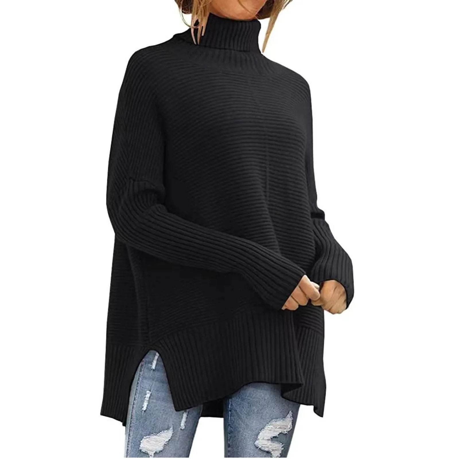 Stylish Women's Solid Turtleneck Sweater - Casual Pullover for Autumn - Buy Center