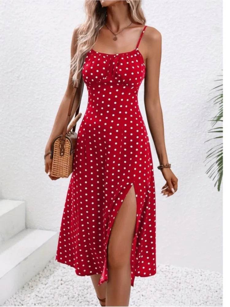 2024 Summer Polka Dot Midi Dress - Sexy Spaghetti Straps for Women - Buy Center