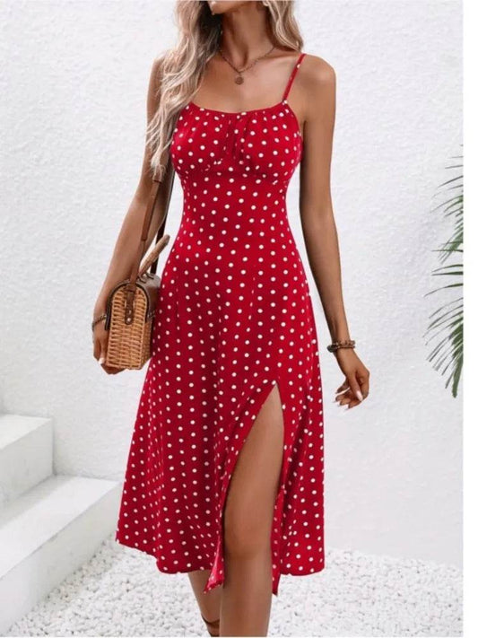 2024 Summer Polka Dot Midi Dress - Sexy Spaghetti Straps for Women - Buy Center