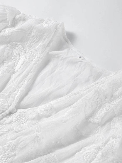 Elegant Lace Hollow Out Midi Dress - Women’s V-Neck Party Attire - Buy Center