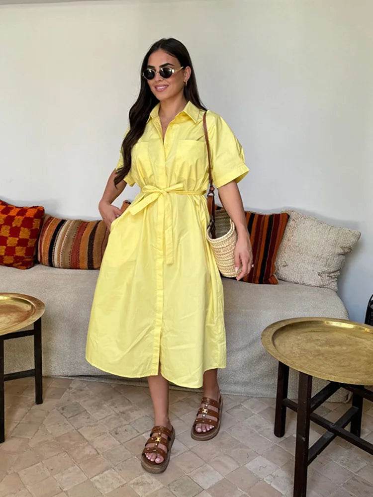 Summer Casual Lapel Dress - Elegant Short Sleeved Women's A-Line - Buy Center