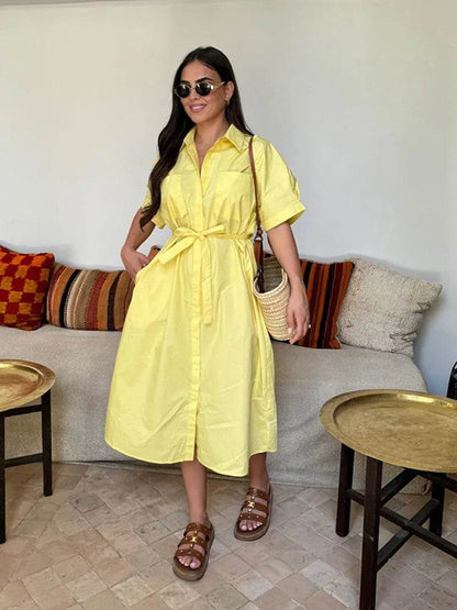 Summer Casual Lapel Dress - Elegant Short Sleeved Women's A-Line - Buy Center