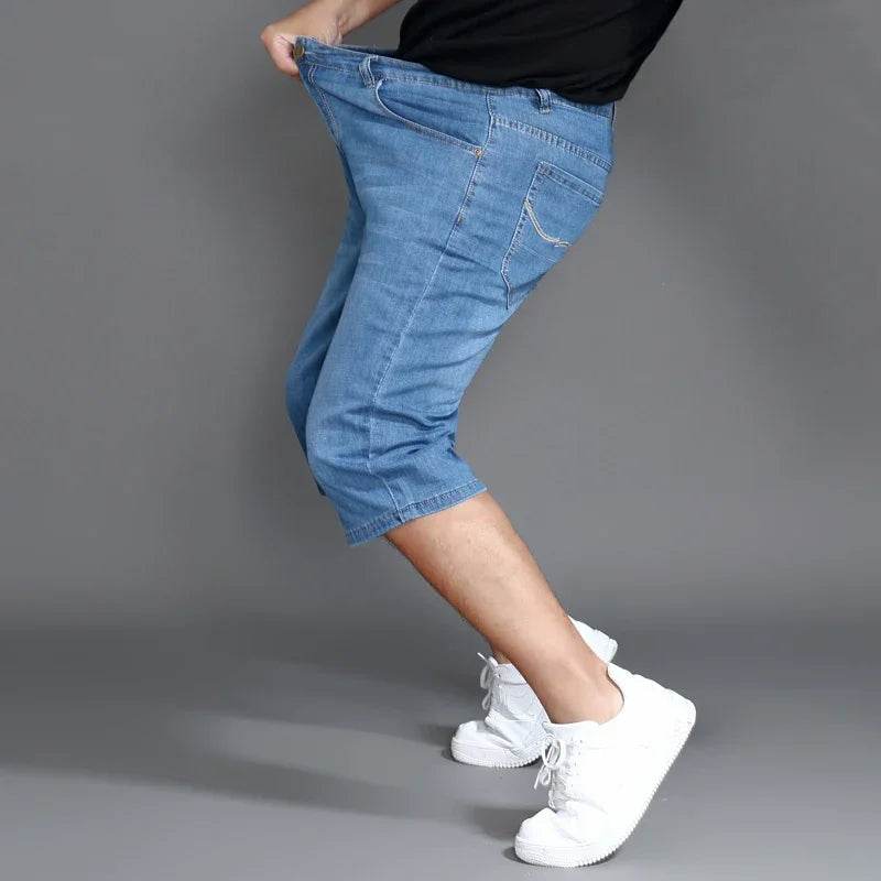 Plus Size Calf Length Denim Shorts for Men - Classic Straight Fit - Buy Center