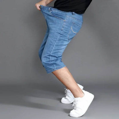 Plus Size Calf Length Denim Shorts for Men - Classic Straight Fit - Buy Center