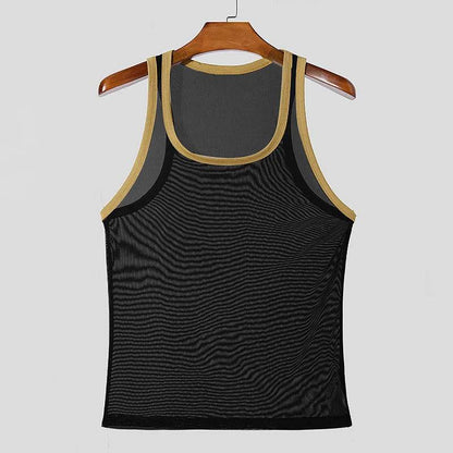 Summer 2025 Men’s Mesh Tank Top - Casual U Neck Vest in Contrast Color - Buy Center