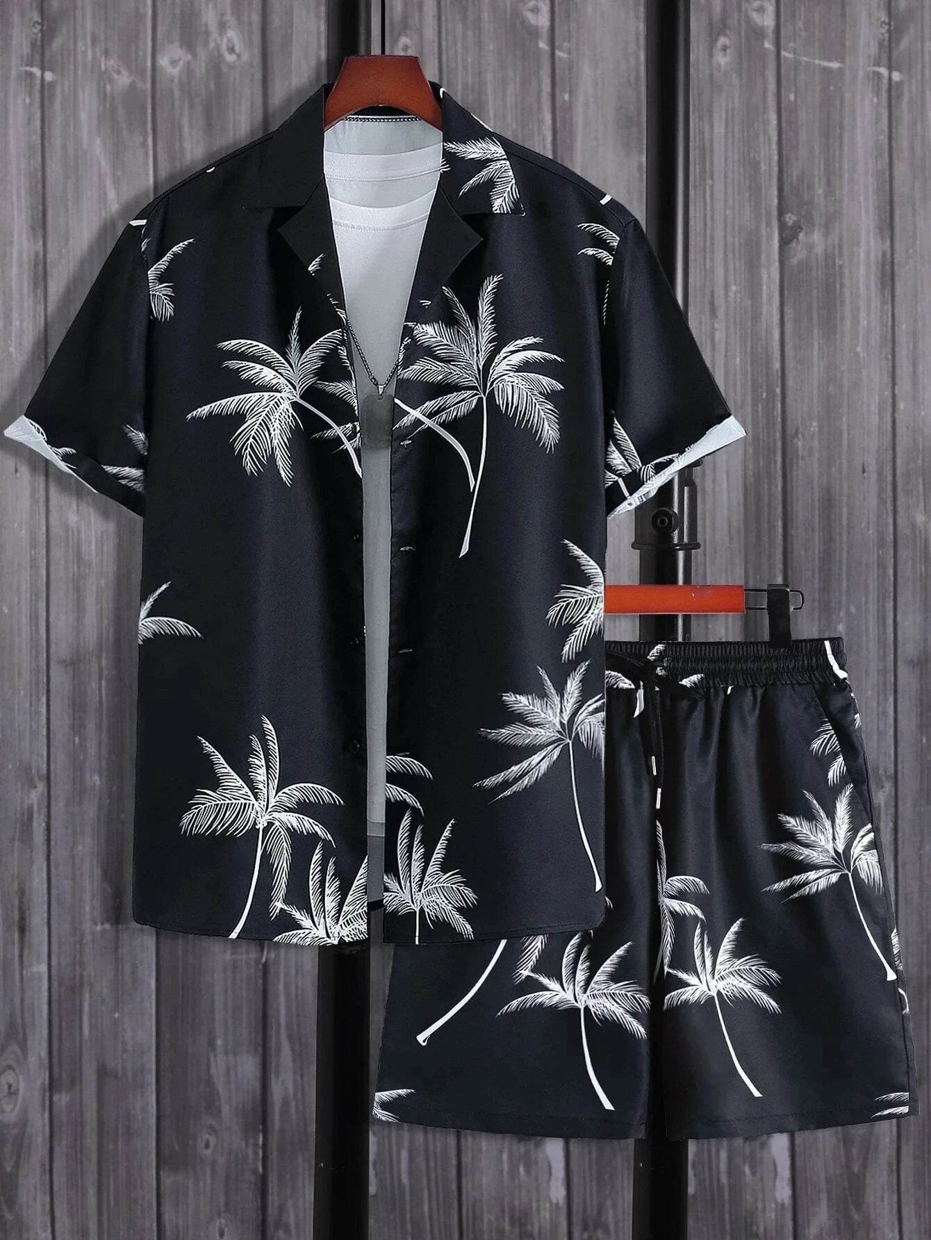 Men's Summer 3D Print Hawaiian Shirt Set - Beach Coconut Tree Style - Buy Center