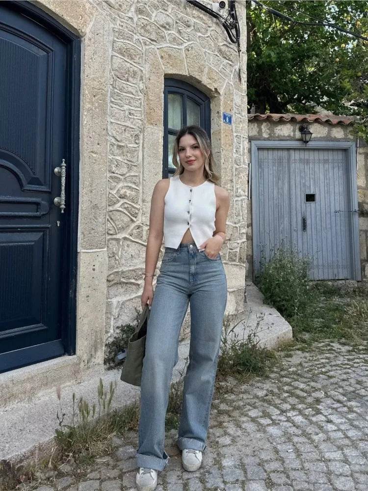 MsChuh Women’s Knitted Vest - Slim Cropped O-Neck for Summer 2024 - Buy Center