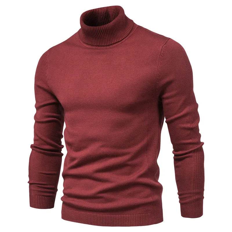 Men's Solid Color Pullover Sweater - High Neck Casual Knitwear - Buy Center