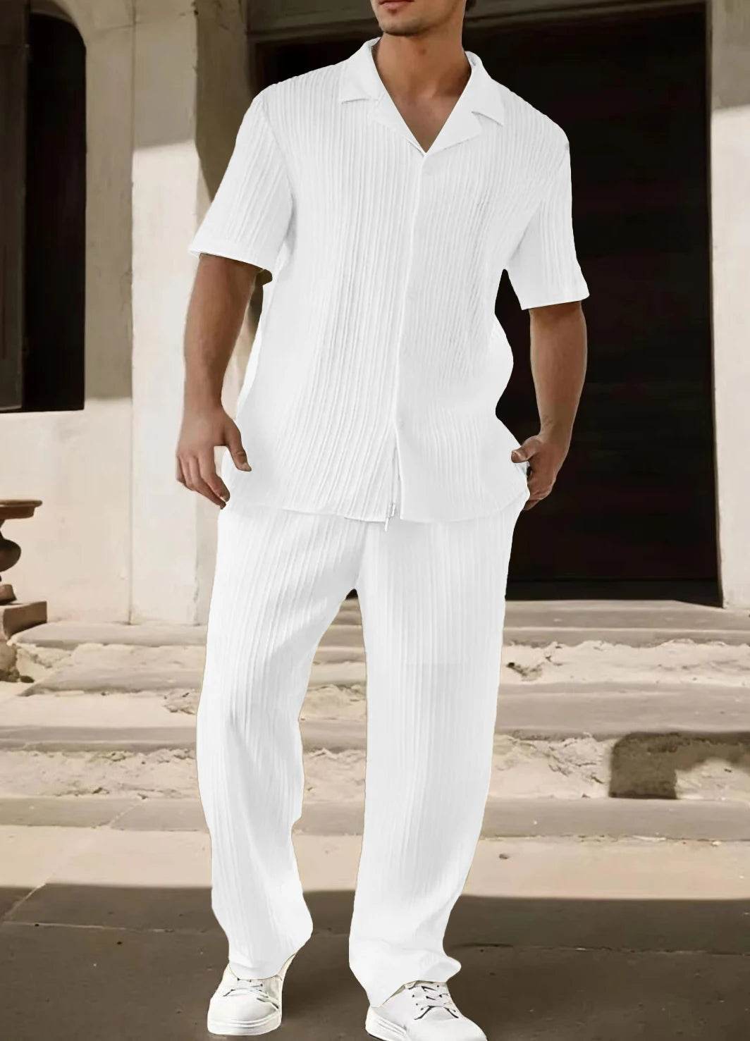 Men's Sportswear Set - Casual Solid Color Short Sleeve & Pants Suit - Buy Center