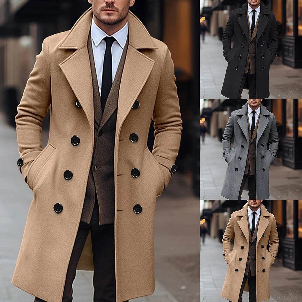 Men's Double Breasted Winter Trench Coat - Warm Business Overcoat - Buy Center