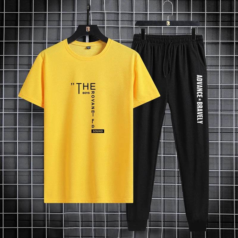 Trendy Men's Sports Suit Set - Breathable T-Shirt & Leggings - Buy Center