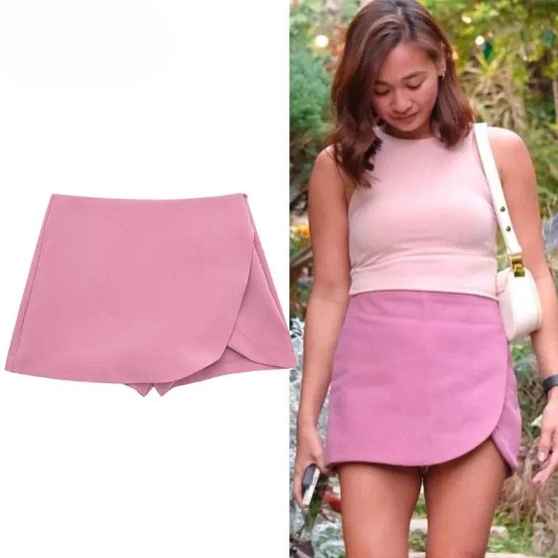 Women's High Waist Mini Skort - Stylish Brown & Pink Casual Wear - Buy Center