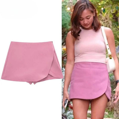 Women's High Waist Mini Skort - Stylish Brown & Pink Casual Wear - Buy Center