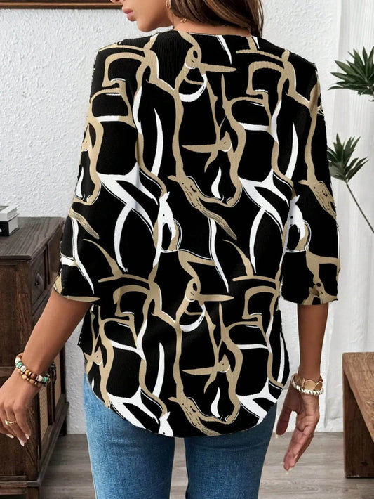 Elegant Women's V Neck Blouse - Spring/Summer Casual Print Top - Buy Center