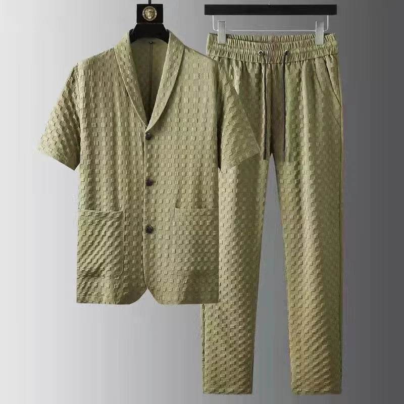 2024 Men's Casual Two-Piece Set - Short Sleeve Ice Silk Suit - Buy Center
