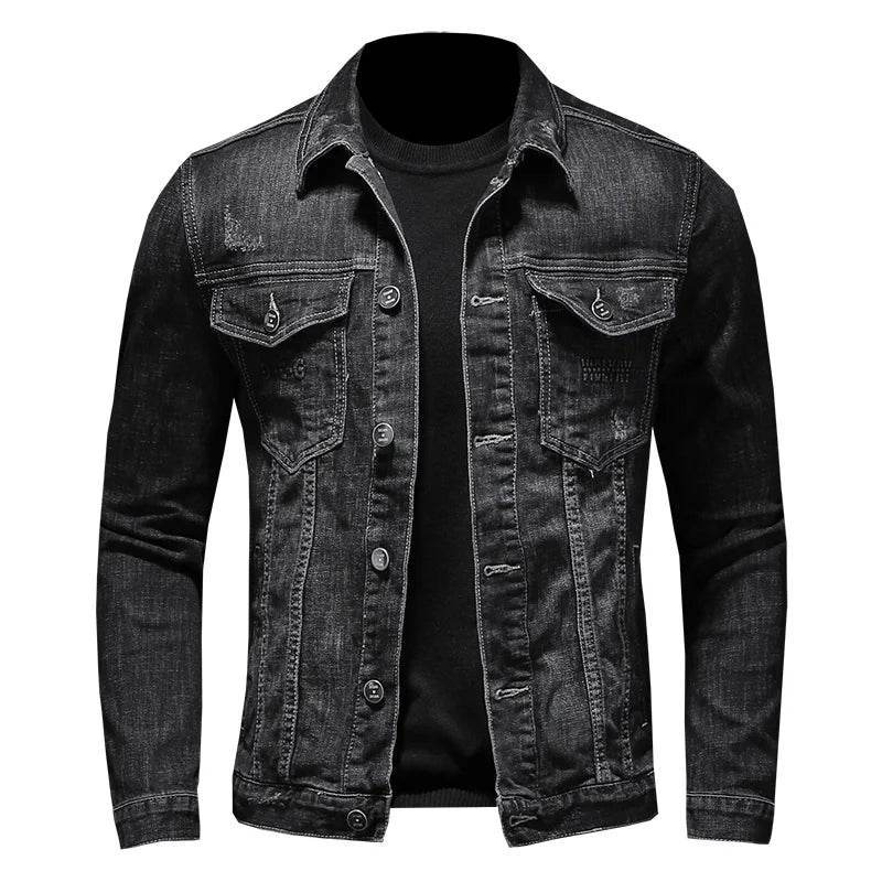 FAVOCENT Men's Denim Biker Jacket - Casual Turn Down Collar Outerwear - Buy Center