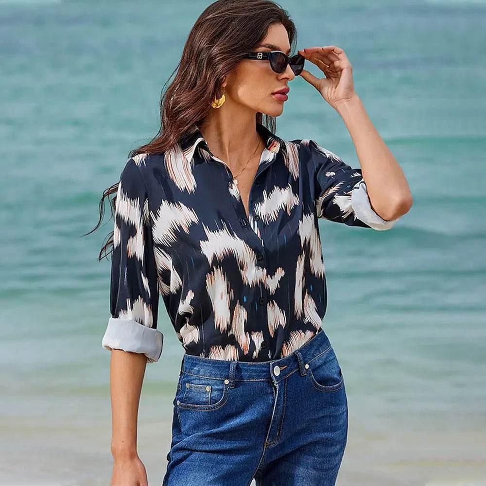 Women's 3D Flower Printed Long Sleeve Blouse - Plus Size Autumn Top - Buy Center