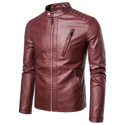 TRAF Men's Spring Autumn Leather Jacket - Slim Fit Fashion Outerwear - Buy Center
