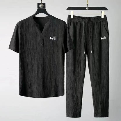 Summer Chinese Style Men’s Casual Set - T-Shirt & Pants Suit - Buy Center