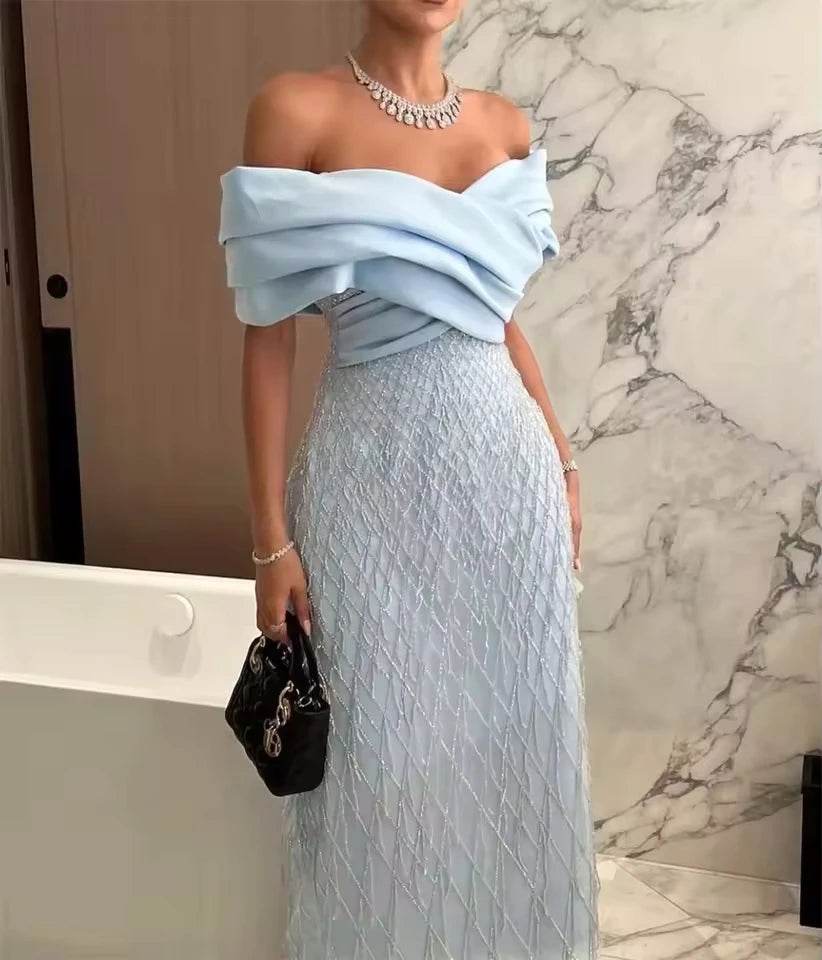 Custom Luxury Jersey Pleat V-Neck Midi Dress - Evening Gown - Buy Center