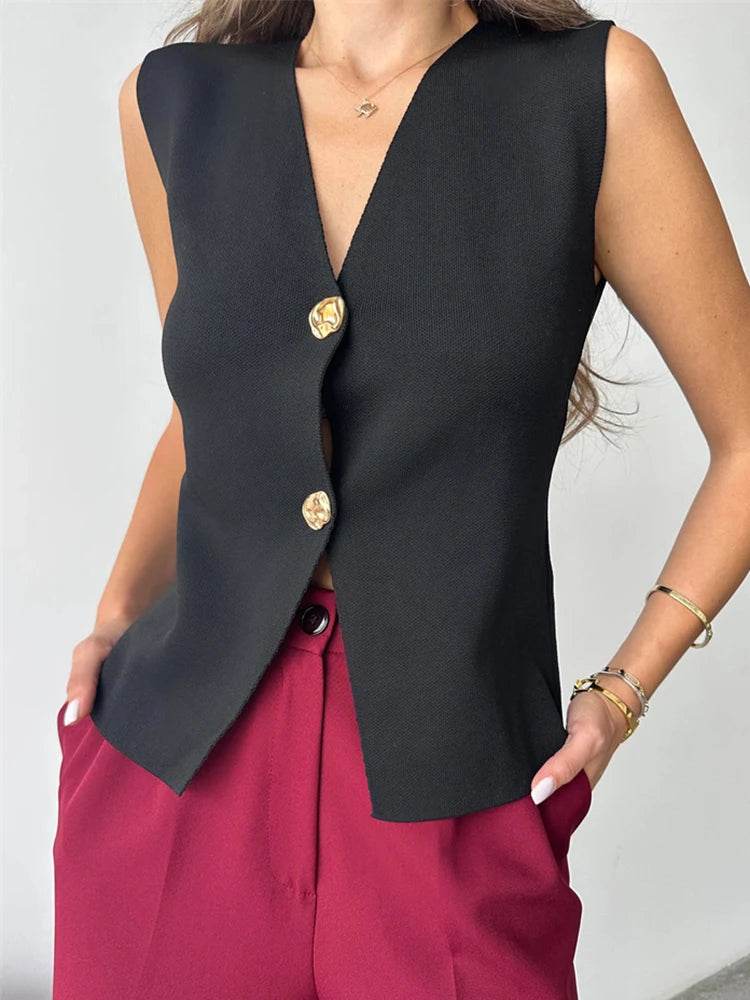 Trendix V Neck Button Knit Vest for Women - Casual Sleeveless Cardigan - Buy Center