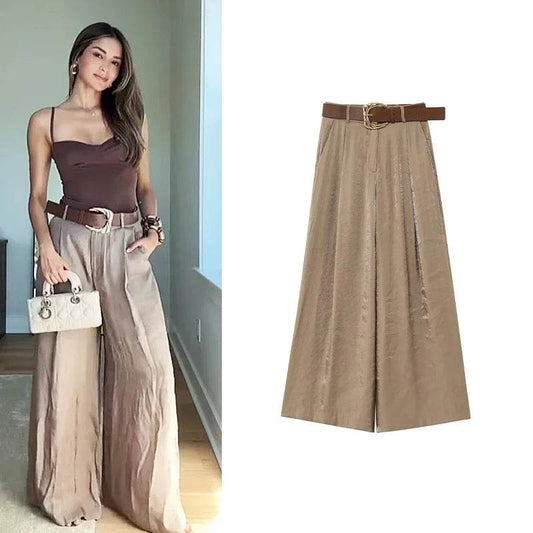 HipSeam Women's Satin Wide Leg Trousers - Casual Loose Fit Style - Buy Center