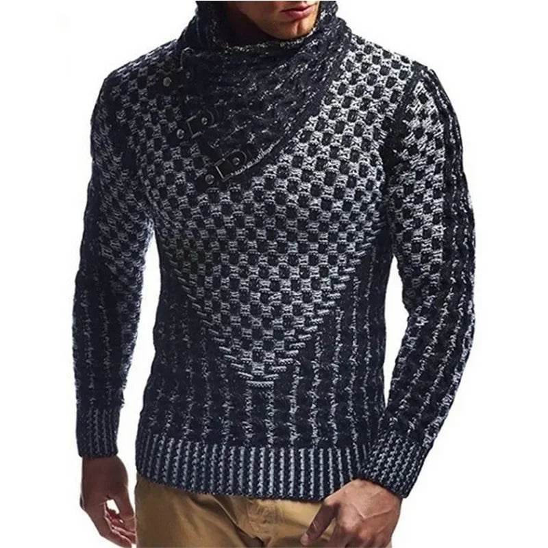 European and American Men's Casual Sweater for Autumn and Winter 2024, Casual Pullover, High-neck, Slim-fit Knitted Sweater - Buy Center