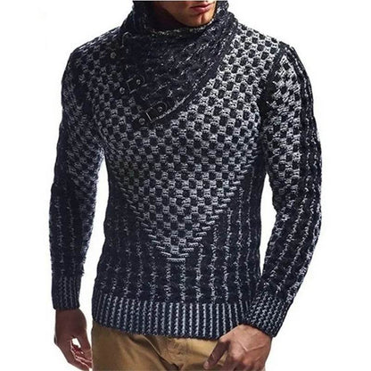 European and American Men's Casual Sweater for Autumn and Winter 2024, Casual Pullover, High-neck, Slim-fit Knitted Sweater - Buy Center
