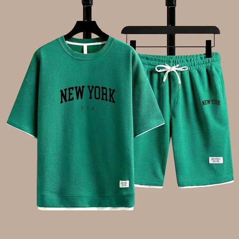 OLOEY Men's 2025 Waffle T-Shirt & Shorts Summer Fashion Suit - Buy Center