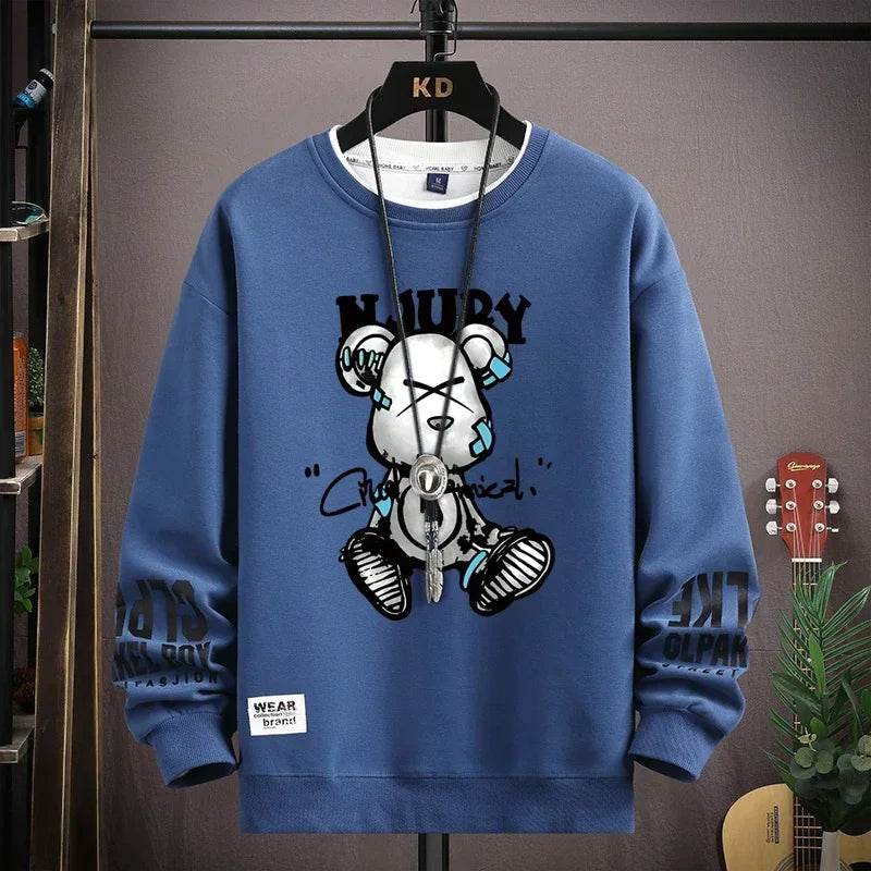 Cool Bear Print Mens Sweatshirt - Fashionable O-Neck Long Sleeve Top - Buy Center