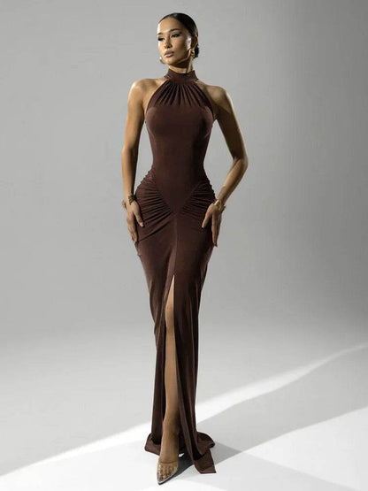 Mozision Ruched Sleeveless Maxi Dress - Sexy High Waist Evening Gown - Buy Center