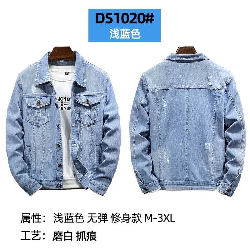 Wulend Men's Denim Jacket - Casual Turn Down Collar Coat for Autumn - Buy Center