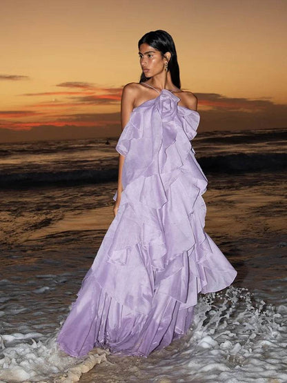 Elegant Backless Ruffled Halter Dress for Women - Luxurious Party Look - Buy Center